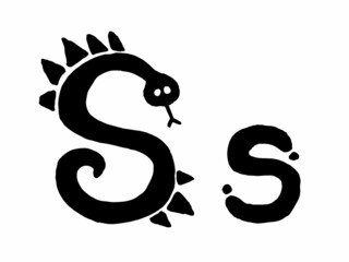 African Culture Vector Alphabet Black Color Isolated on Whute Background. Letter S Symbol. Antique Africa Font with Afro Letters. Vintage Cool Typeface