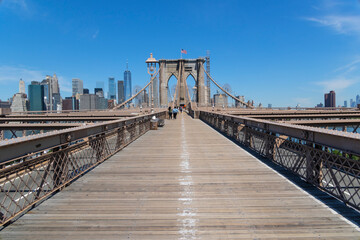 Fototapeta na wymiar Promenade of the Brooklyn Bridge amidst Pandemic of COVID-19 on June 18, 2021 in New York City, USA.