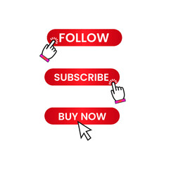 Social media buttons pack Subscribe button, buy now and follow buttons gradient collections