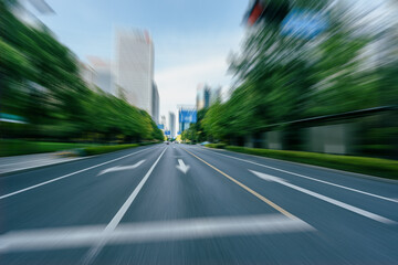 road with modern office building in hangzhou china