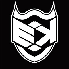 EK Logo monogram design isolated with shield shape design template