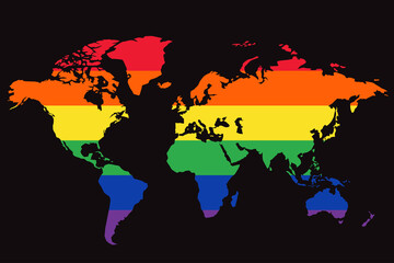 World map supporting Lgbt community vector illustration. Vector icon. World silhouette map. 