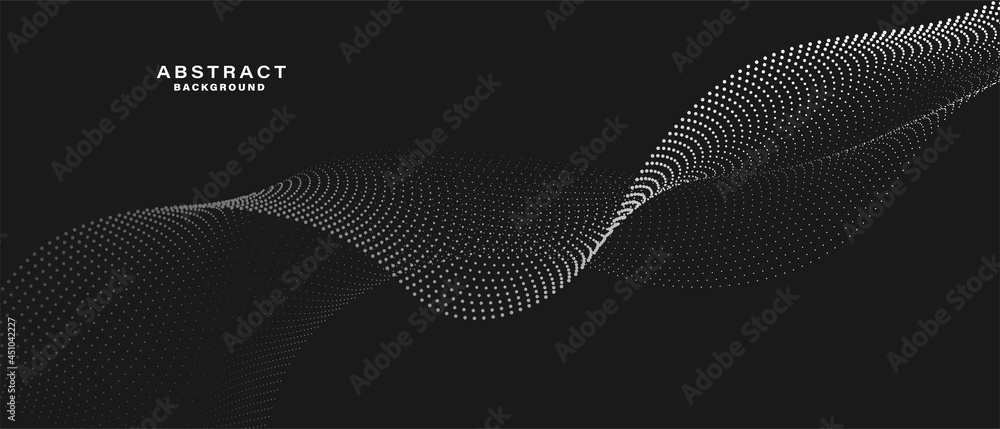 Wall mural dark abstract background with flowing particles. digital future technology concept. vector illustrat