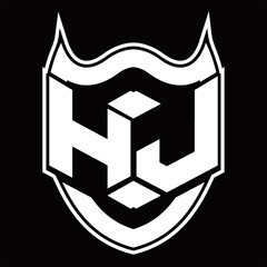 HJ Logo monogram design isolated with shield shape design template