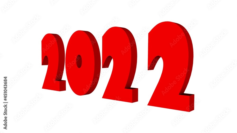 Aufkleber red 3d text or numbers 2022 on a white background. new year's theme. rendering.