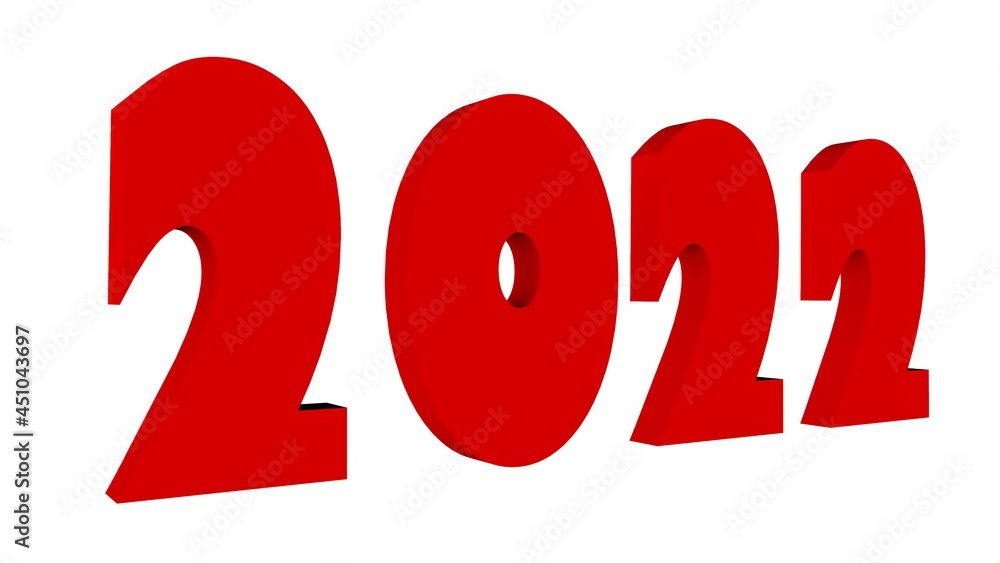 Aufkleber red 3d text or numbers 2022 on a white background. new year's theme. rendering.
