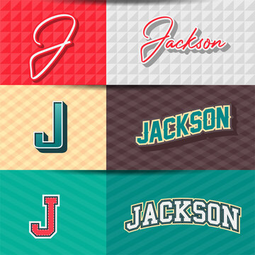 ,Male name,Jackson in various Retro graphic design elements, set of vector Retro Typography graphic design illustration