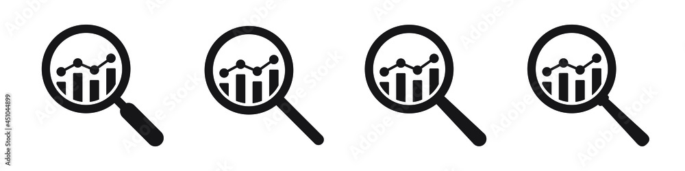 Poster analytic vector icons - magnifying glasses with bar chart