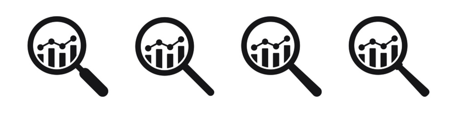 Analytic vector icons - magnifying glasses with bar chart