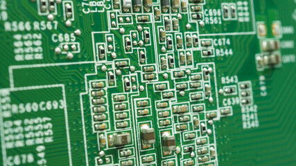Close up of semiconductor or main board or computer chip.