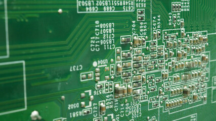 Close up of semiconductor or main board or computer chip.