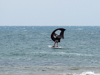 Wing Surfing During a Windy Day with a Very Rough Sea