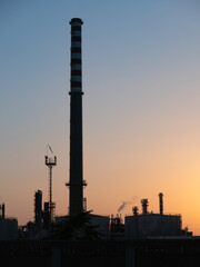 Industrial Chimney seen in Silhouette, Pollution Theme