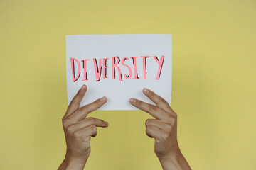 Diversity, text message, handwritten with felt-tip pen on yellow background