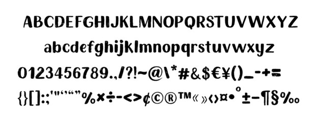 Trendy alphabet with hand drawn letters. Textured typography serif font. Modern design elements. Vector illustration