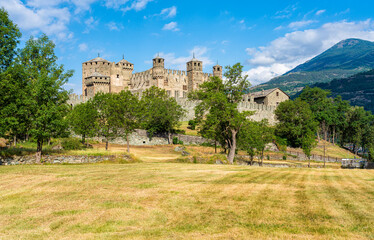 Fototapeta na wymiar Fenis Castle, famous and well preserved medieval fortress in Aosta Valley, northern Italy.