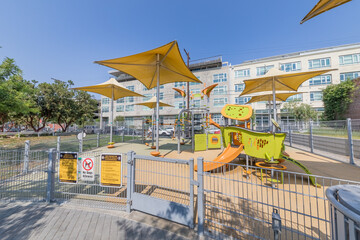Los Angeles, California, USA – August 15, 2021: Playground of Arts District Dog Park