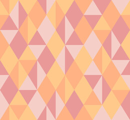 Obraz premium Abstract background pattern seamless. Pastel tones, pink, orange, yellow. Geometric, diamond shape, triangle. Texture design for cover, banner, flyer, poster, tile, textile, wall. Vector illustration.