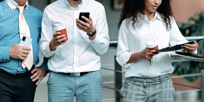 multinational group of business people standing in a business center.