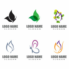 Beauty Flying Butterfly Logo with simple minimalist line art monoline style