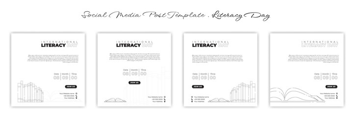 Set of Social media post template with white background. International Literacy day template design.