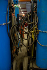 argon blue cylinders on welding machines