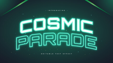 Cosmic Parade Text with Glowing Green Neon Effect. Editable Text Style Effect