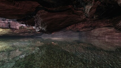 Dungeon, underground lake, cave with a river under the ground ,, 3d rendering