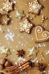 christmas cookies. baking of christmas cookies. decorative christmas gingerbreads and spices