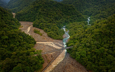 Confluence of the river Rio Sucio and Rio La Hondura in National Park Braulio Carillo, clear river...