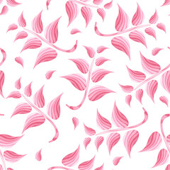 Fototapeta na wymiar Floral motif of beautiful pink branches with leaves