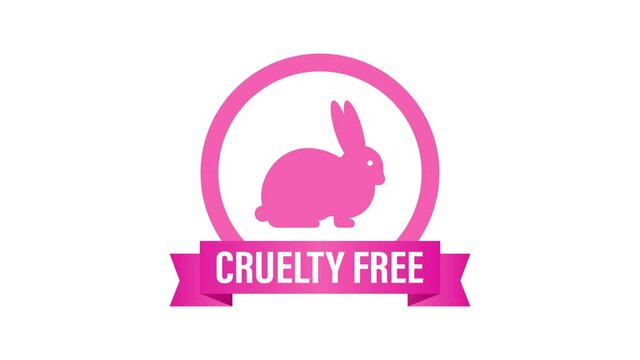 Not tested on animals. Cruelty free Pink banner. Vegan emblem. Packaging design. Natural product. Motion graphics.