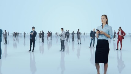 Professional People using Smartphone Devices in Worldwide Connected Social Network. Diverse People do E-Business, Communicate, Send Messages. Visualization of Internet of Things Virtual Reality.