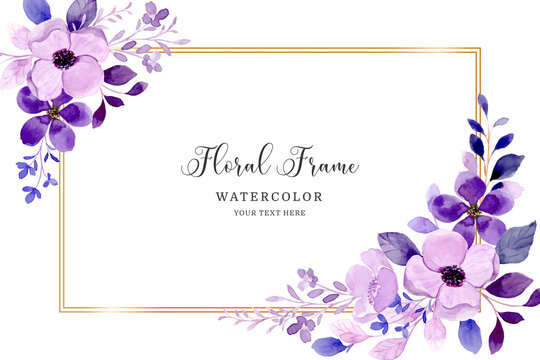 Purple Floral Frame Background With Watercolor Stock Illustration | Adobe  Stock