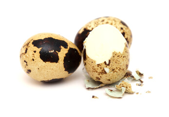 small boiled speckled quail eggs peeled  - obrazy, fototapety, plakaty
