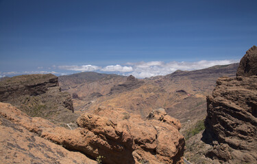 Fototapeta na wymiar Gran Canaria, landscape of the central part of the island, Las Cumbres, ie The Summits, route on ascent to Risco Chimirique, Tejeda municipality 