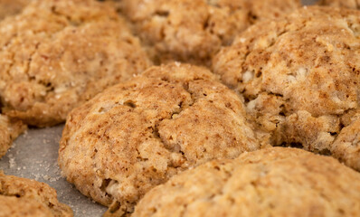 cottage cheese and  wholemeal flour cookies on a oven tray covered with paper