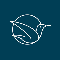 Minimal Bird Line logo vector template. Flying bird with sun circle logo icon. Modern logo