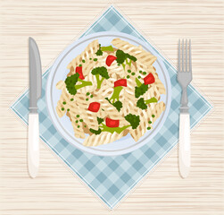 Food Served on Plates Top Viewed Vector.