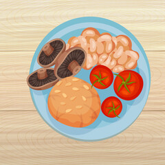 Food Served on Plates Top Viewed Vector.