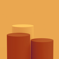 Abstract 3d orange brown colors cylinder podium minimal studio background.