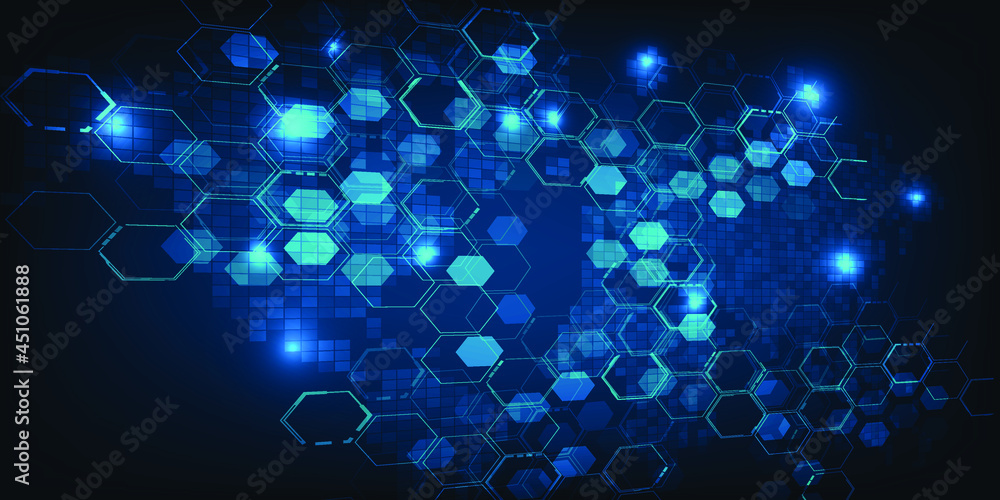 Poster world economic strategy map blue hi tech digital hexagonal network with glowing location point.futur