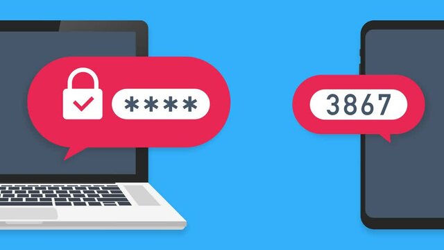 Two step authentication illustration, flat cartoon smartphone and computer safety login or signin. Motion graphics.