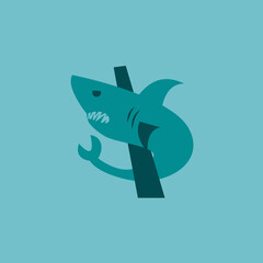 ferocious shark logo isolated on blue background