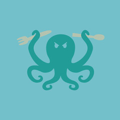 hungry sea octopus logo isolated