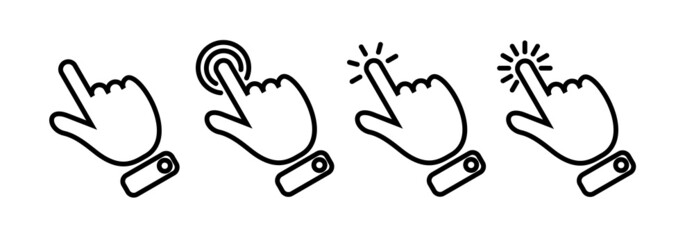 hand icon, cursor icon, click button icon, vector symbol illustration