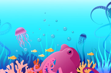 Fototapeta na wymiar Undersea background. Ocean underwater world