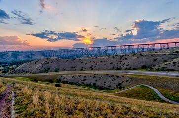The historic High Level viaduct bridge spanning the Old Man river valley in Lethbridge
