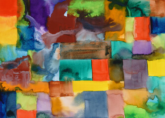 An irregular grid, roughly executed  wet-in-wet in watercolour. - 451067447