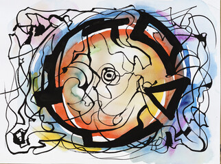 A watercolour and ink abstraction on themes of motion, connectivity and complexity. - 451067494